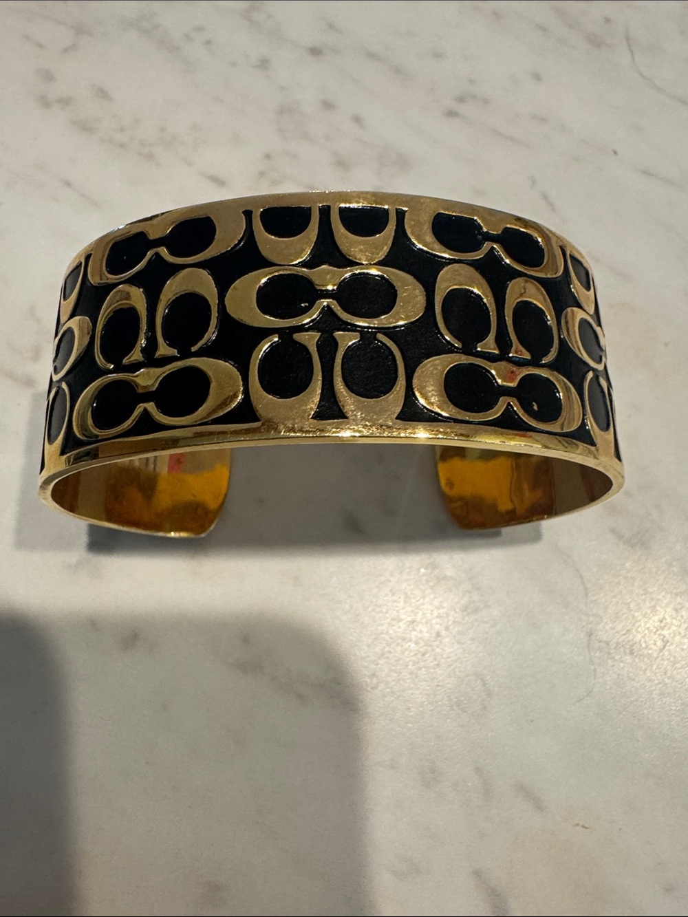Coach Gold and Black Logo Cuff Bracelet